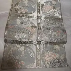 シルバー系 花柄刺繍 袋帯