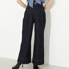 【美脚】rienda タックデニムパンツ ハイウエスト25インチ ワイドデニムのサムネイル