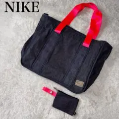 【レア】NIKE ナイキ　トートバッグ　デニム　ポーチ付き　希少　赤ハンドルのサムネイル
