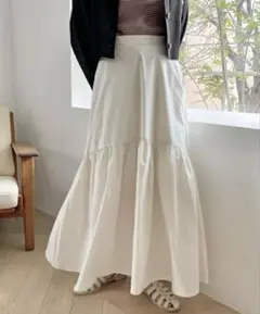 ローリーズファーム 白 ホワイト ロング ティアード フレア スカート フリー