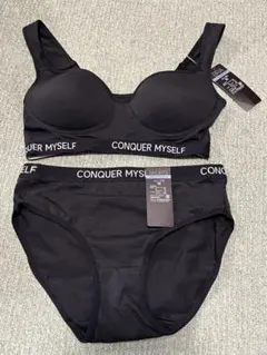 CONQUER MYSELF ブラックブラジャーショーツセットMサイズ