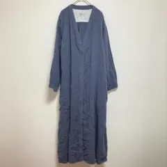 【無印良品】Vネック長袖 ロングワンピース 前開き ネイビー XL 綿100％