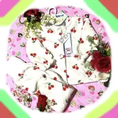 ✨新品✨Bebe 女の子モコモコ長袖パジャマ95㎝腹巻き付　厚地チェリー柄可愛い