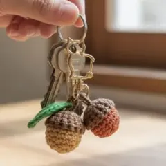 【905】編みぐるみどんぐり と猫型キーホルダー