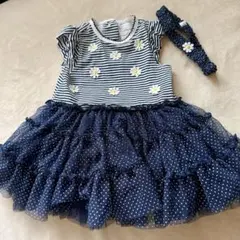 【美品】LittleMeリトルミー ボーダー　お花チュチュワンピース12M 80のサムネイル