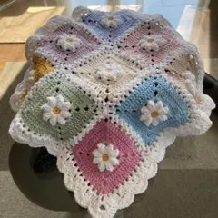 ハンドメイド　モチーフ編み　グラニースクエア　マルチカバー　カラフル