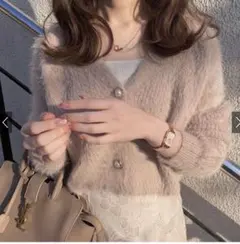 GRL ショート丈パールボタンシャギーニットカーディガン[kz114a]