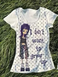 【平成レトロ】Y2K ドット柄 イラストTシャツ ギャル サブカル 地雷系 白