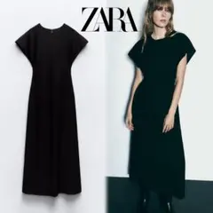【新品】ZARA ザラ　ロング クレープワンピース ブラック　フレンチスリーブ