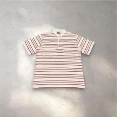 比較的美品 バーバリアン バンドカラー ボーダー ラガーシャツ カナダ製 白のサムネイル