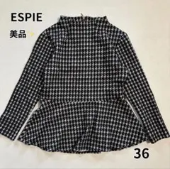 美品✨ ESPIE エスピエ 千鳥格子 ペプラムトップス 黒 モックネック