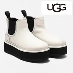 【中古美品】UGG 厚底ブーツ ニューメル プラットフォーム ホワイト 中古・古着通販】UGG (アグ) ニューメル プラットフォーム チェルシー