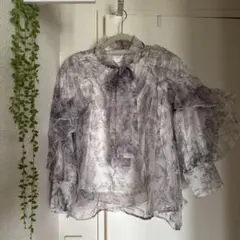 GRL ボウタイブラウス 長袖 花柄 Sサイズ