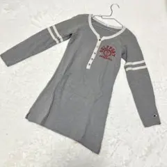 Champion ワンピース M ロングTシャツ グレー 長袖 刺繍ロゴ