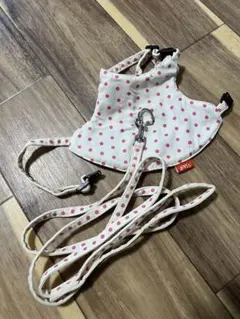 小動物用ハーネス・リード 白とピンクの水玉模様