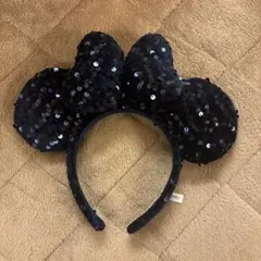 ミッキー型スパンコールカチューシャ 黒