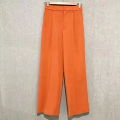 美品✦GU カットソースラックス M オレンジ ウエストゴムワイドパンツ