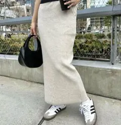 andme セルフカットリブロングタイトスカート サイズM