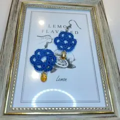 タティングレース 青いお花と雫のピアス