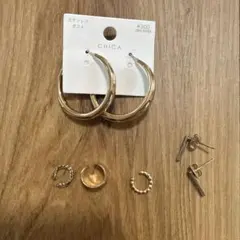 3coins 3点おまとめCHICA ゴールドカラー ピアス イヤーカフ セット