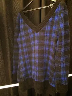 レディース トップス チェック 青黒 セーター M 秋冬 最終価格