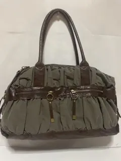 【SAC】ギャザー ショルダーボストンバッグ 小旅行 カーキ ブラウン レザーのサムネイル