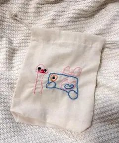 【お子様の絵を刺繍します！】Sサイズ　巾着袋　刺繍