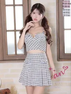 an アン キャバクラ ドレス セットアップ ツイード ビジュー ジップ 水色