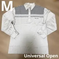 Universal Open 長袖ポロシャツ グレー ボーダー カジュアル