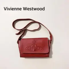 ヴィヴィアンウエストウッド オーブ型押し レザーショルダーバッグ 赤オレンジ