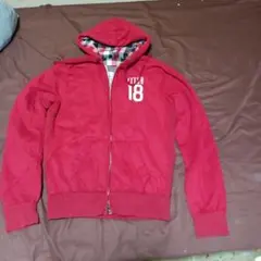 アバクロ　ジップアップパーカー　レッド　チェック柄