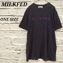 ミルクフェド✩ONE SIZE クルーネック半袖Tシャツ ロゴプリント ネイビーのサムネイル