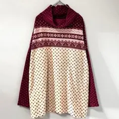 ◉UNIQLO　総柄フリースルームウェア　赤　長袖　ハイネック　L　レディースのサムネイル