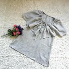 【ビッグカラー】【編み上げ】グレーノースリーブF