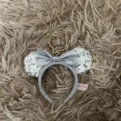 ミニーマウス風シルバーリボンキーホルダー