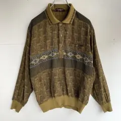 総柄プルオーバーシャツ デザインプルオーバー リブ付き ヴィンテージ 古着