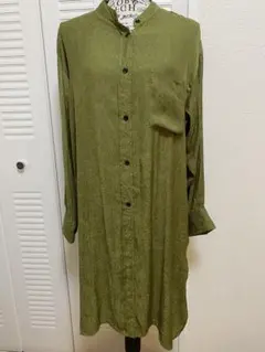 『JEANASIS』　長袖シャツワンピース　オリーブ　ペイズリー柄