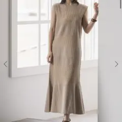 Noble ノーブル ランダムリブマーメイドニットワンピース ベージュ