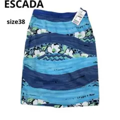 新品未使用　ESCADA 波模様 総柄　花柄 タイトスカート 38 ドイツ製のサムネイル