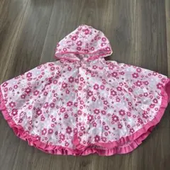 花柄フード付きポンチョ カッパ80〜100cm