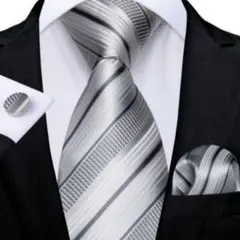 ネクタイ 3点セット シルバー ストライプ パーティ 結婚式 披露宴 二次会