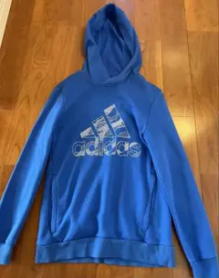 adidas アディダス　青色 ロゴパーカー　150cm