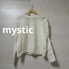mystic★シアーパワショルブラウス 透け感 お洒落 長袖ブラウス 無地