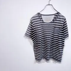 f394【ノーブランド】Uネックボーダー半袖Tシャツ　ポケット付き　着回し