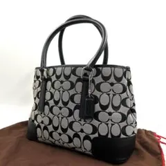 コーチ 703 ミニトートバッグ キャンバス レザー シグネチャー ブラック