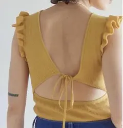 新品未使用★パッド付 バックリボン フリル ボディスーツ マスタード　イエロー