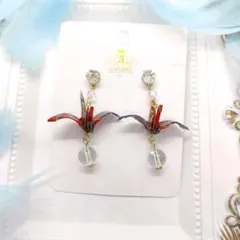 【ハンドメイド】友禅和紙 折り鶴のピアス 〜平和の願いを込めて〜