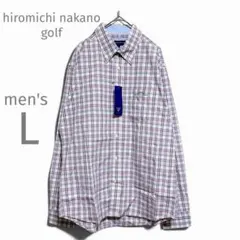新品タグ付 ヒロミチナカノ チェックシャツ L ピンク 白 長袖 ロゴ刺繍のサムネイル