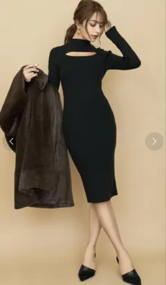 RESEXXY（リゼクシー） フロントオープンスリットニットワンピース ブラック