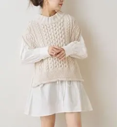 ハイネックケーブルベスト×チュニックブラウスセット